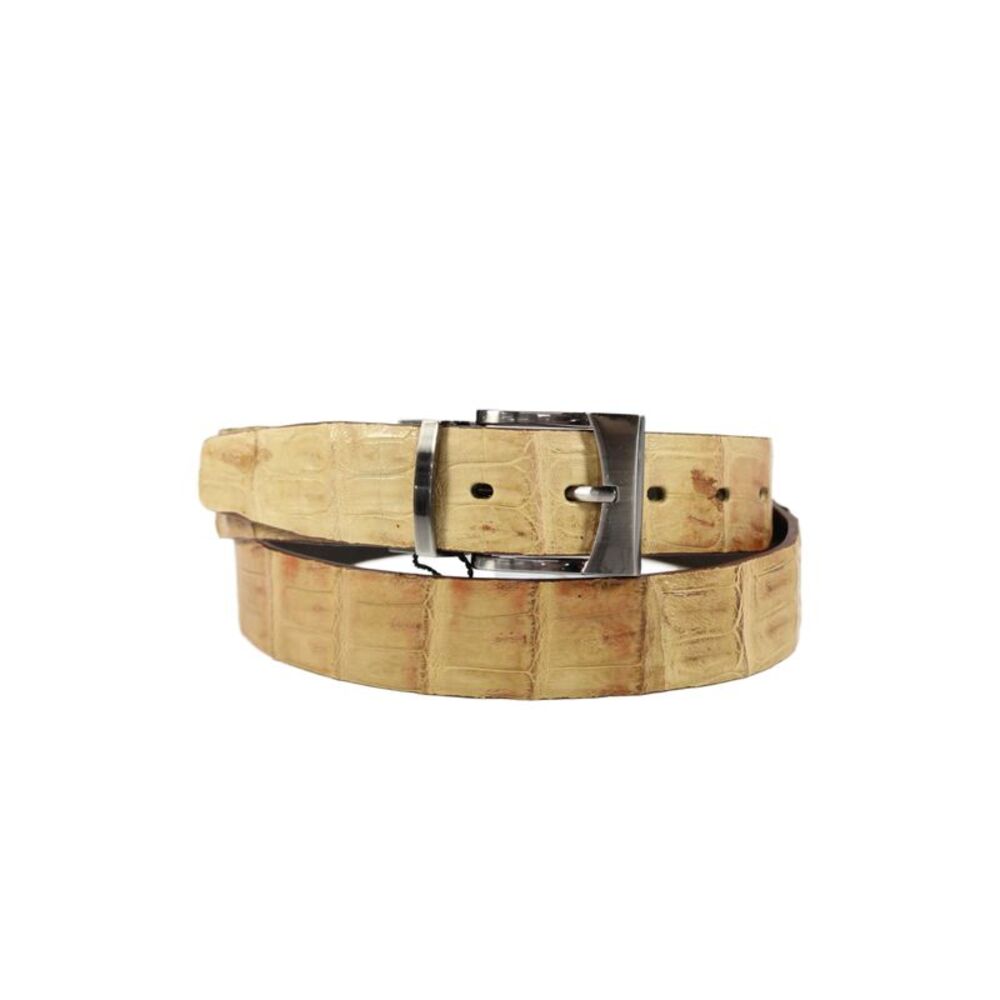 Bernini Mens Genuine American Alligator Silver Tone Buckle Belt Tan Size 40